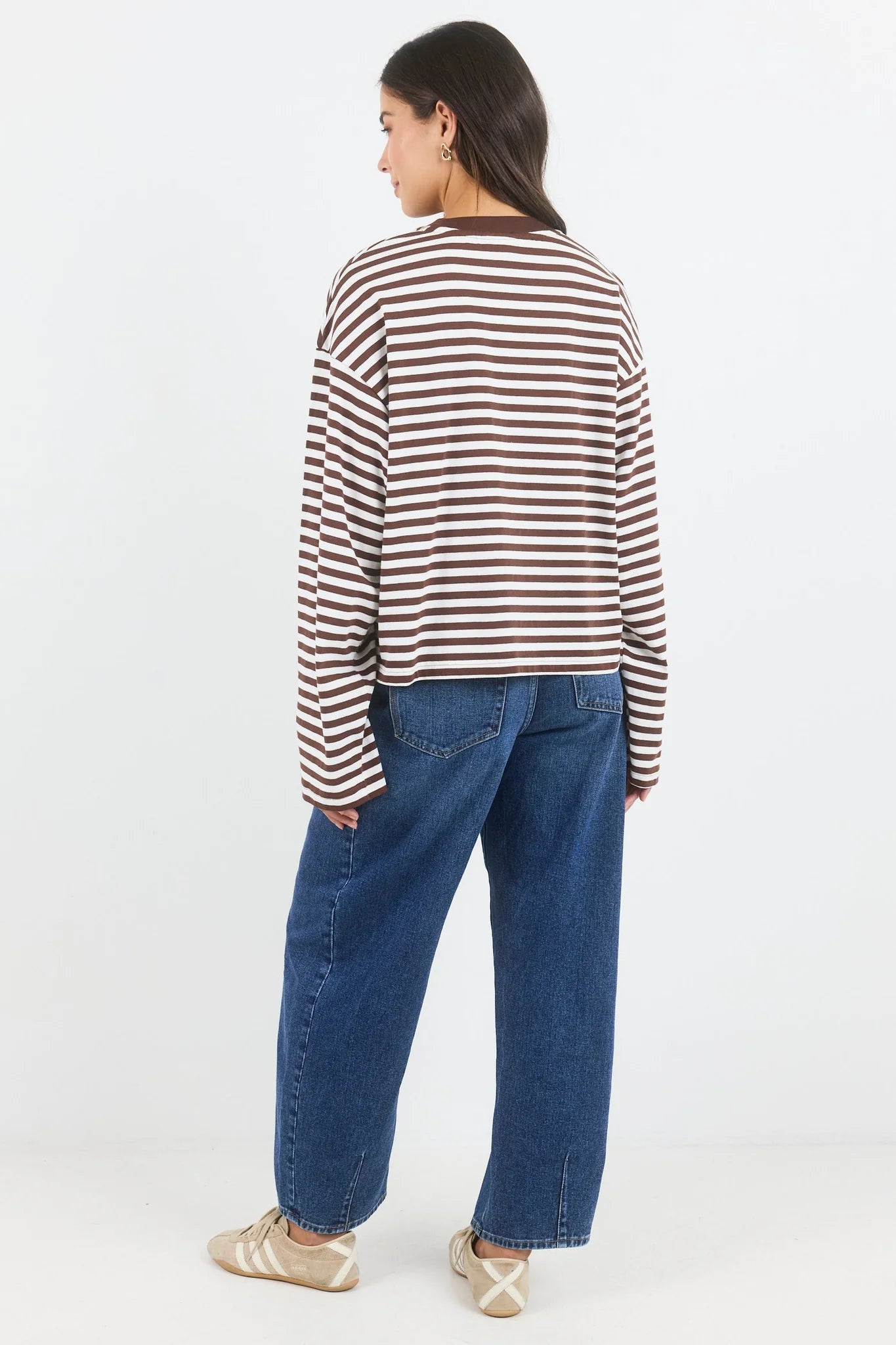 Unite Contrast Binding Tee L/S - Chocolate White Stripe