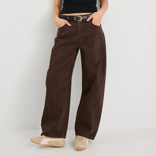 Varsity Barrel Jeans (Forward Seam) - Chocolate