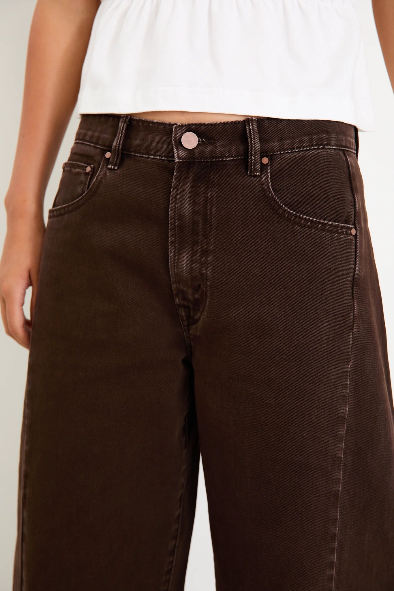 Varsity Barrel Jeans (Forward Seam) - Chocolate
