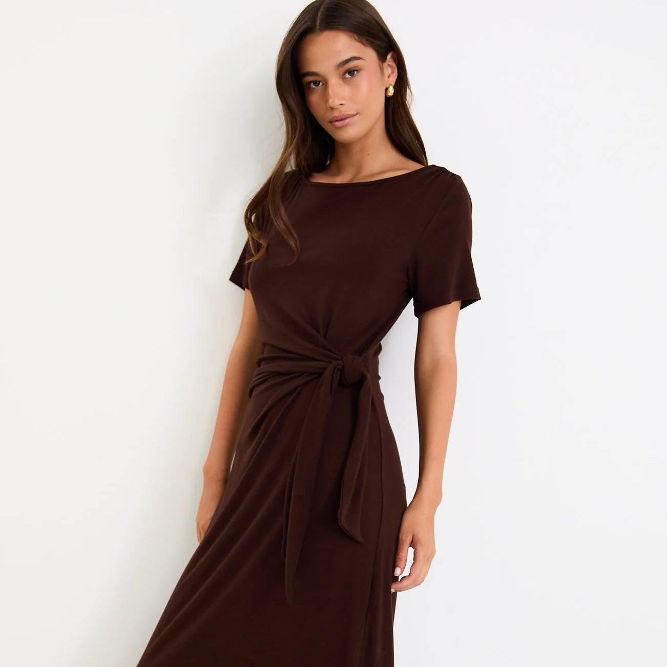 Vortex Knit Tee Shirt Dress - Chocolate