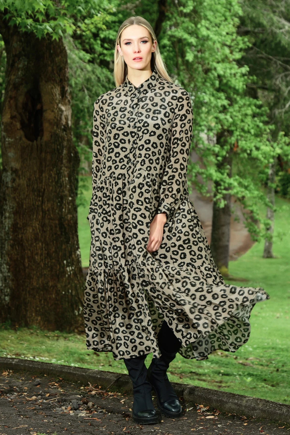 Head to Toe Dress - Beige Leopard
