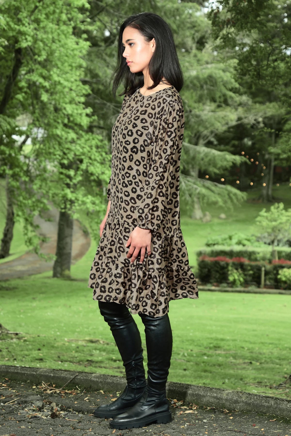 Tier My Heart Dress - Beige Leopard