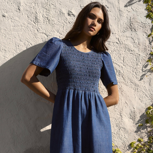 Wren Cotton Midi Dress - Storm Blue