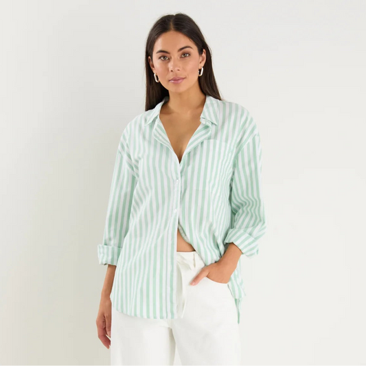 You Got This Oversized Shirt - Green Wide Stripe