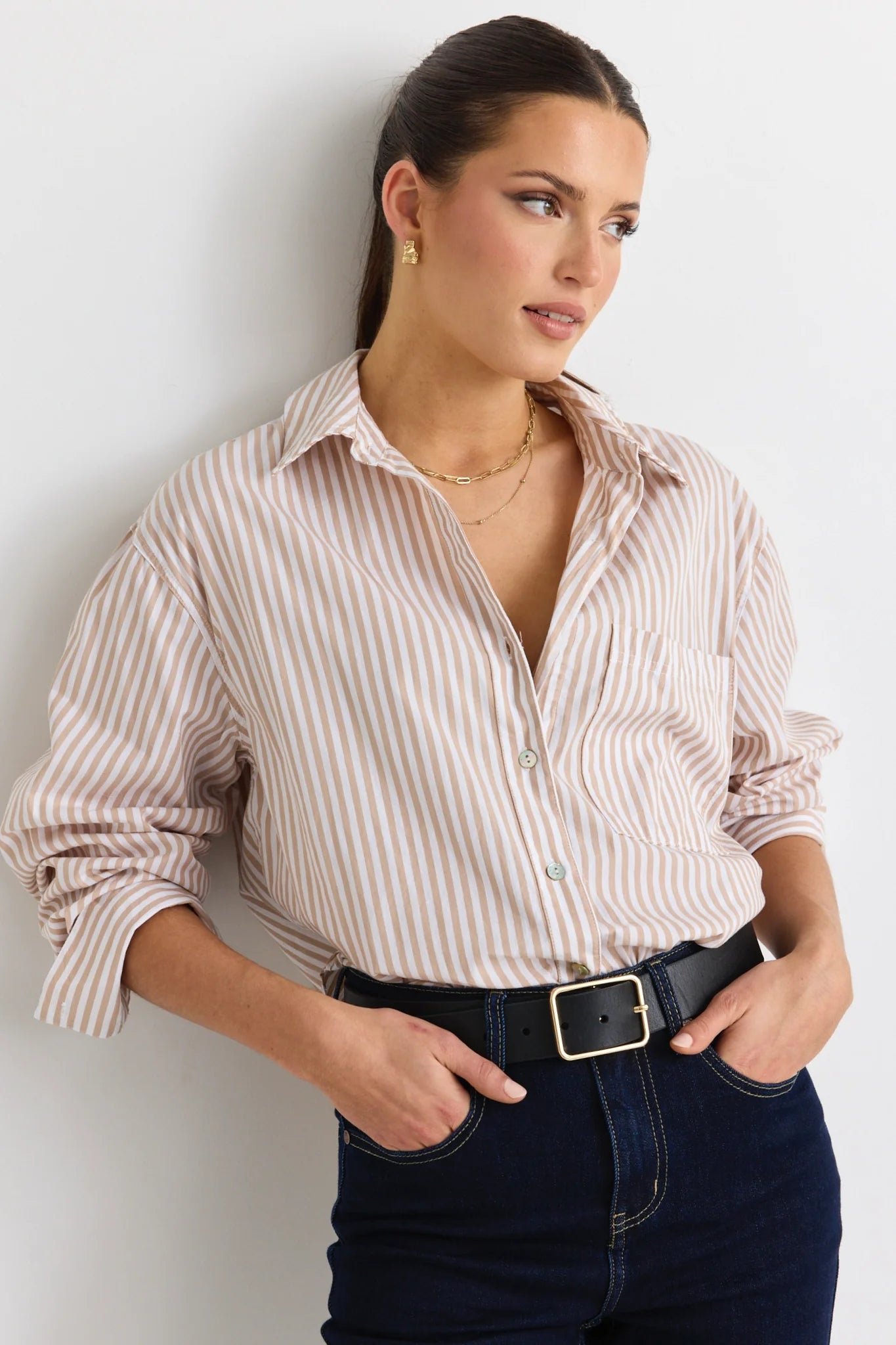You Got This Ecru Stripe Poplin Oversized Shirt - Ecru