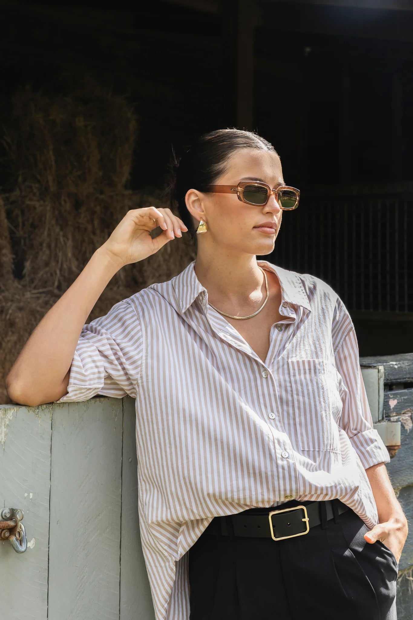 You Got This Ecru Stripe Poplin Oversized Shirt - Ecru