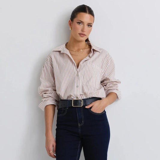 You Got This Ecru Stripe Poplin Oversized Shirt - Ecru