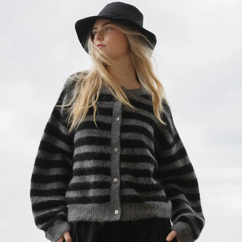 Alpaca Blend Cardigan - Graphite Stripe