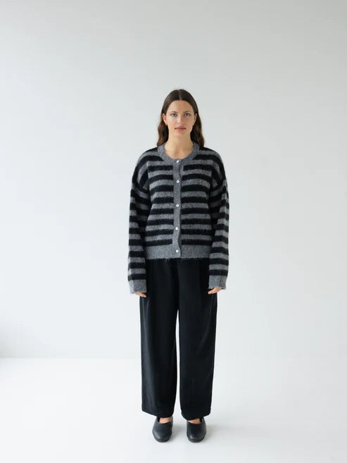 Alpaca Blend Cardigan - Graphite Stripe