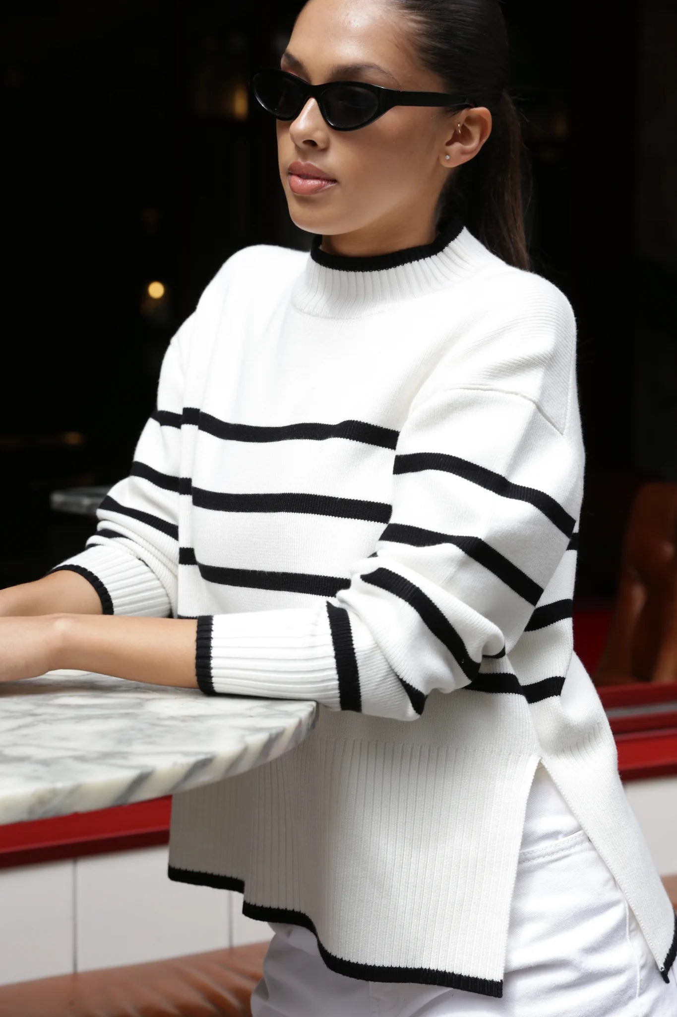 Ardent Funnel Neck Jumper - White Stripe