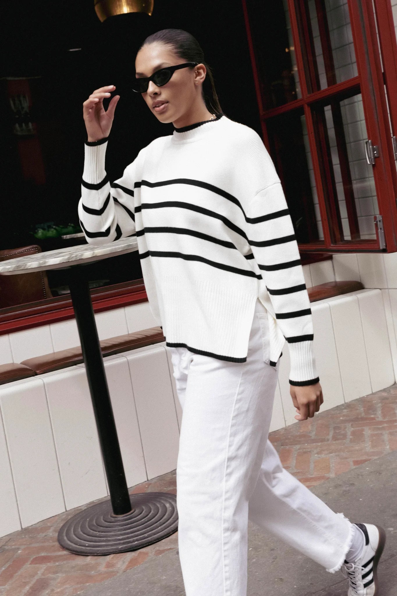 Ardent Funnel Neck Jumper - White Stripe