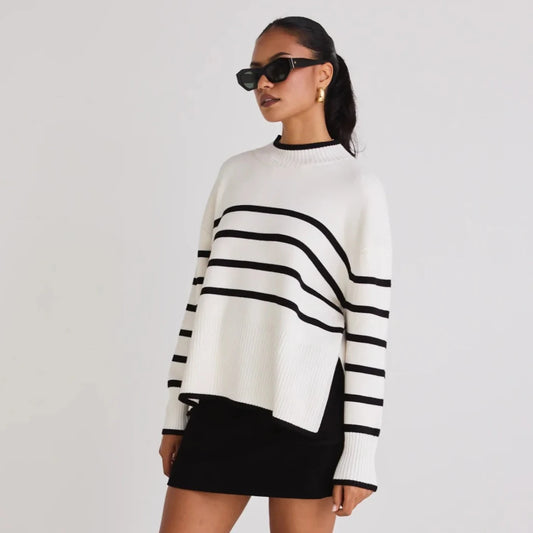 Ardent Funnel Neck Jumper - White Stripe