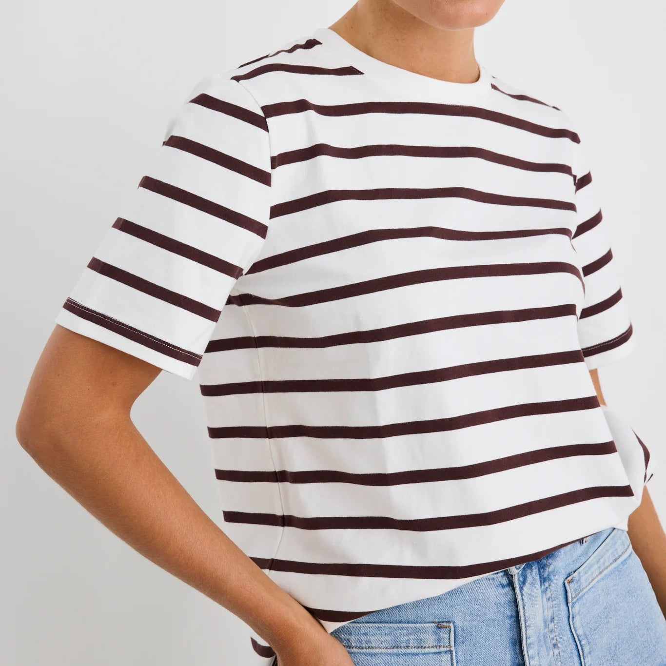 Binding Boxy Tee - Chocolate Stripe