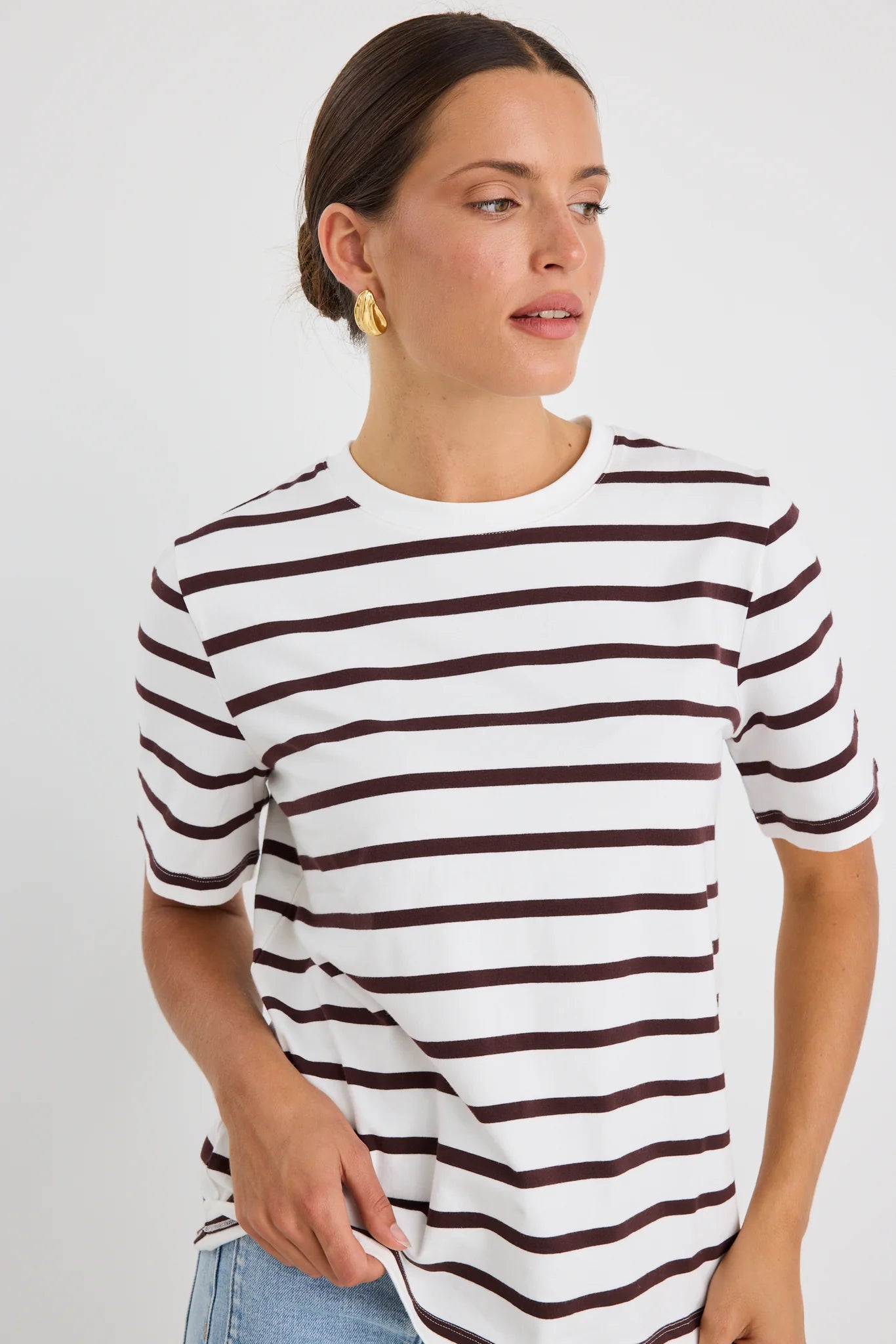 Binding Boxy Tee - Chocolate Stripe