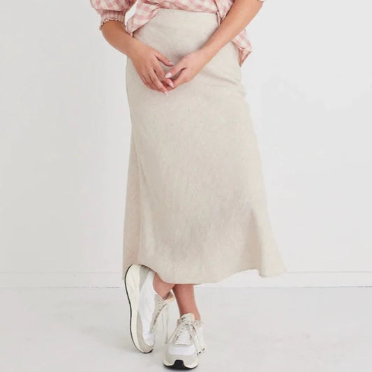 Bliss Linen Bias Midi Skirt - Natural