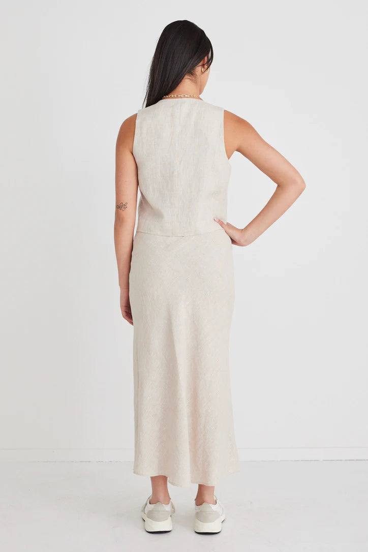 Bliss Linen Bias Midi Skirt - Natural
