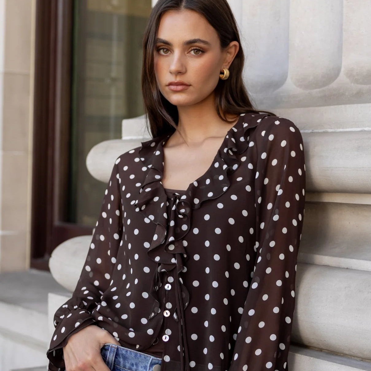Bohemian Polka Dot Blouse - Chocolate