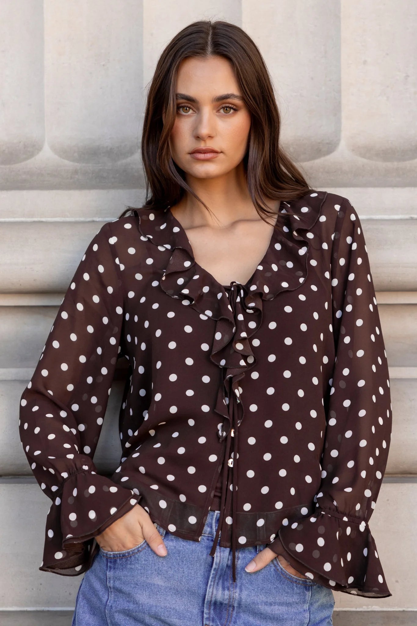 Bohemian Polka Dot Blouse - Chocolate