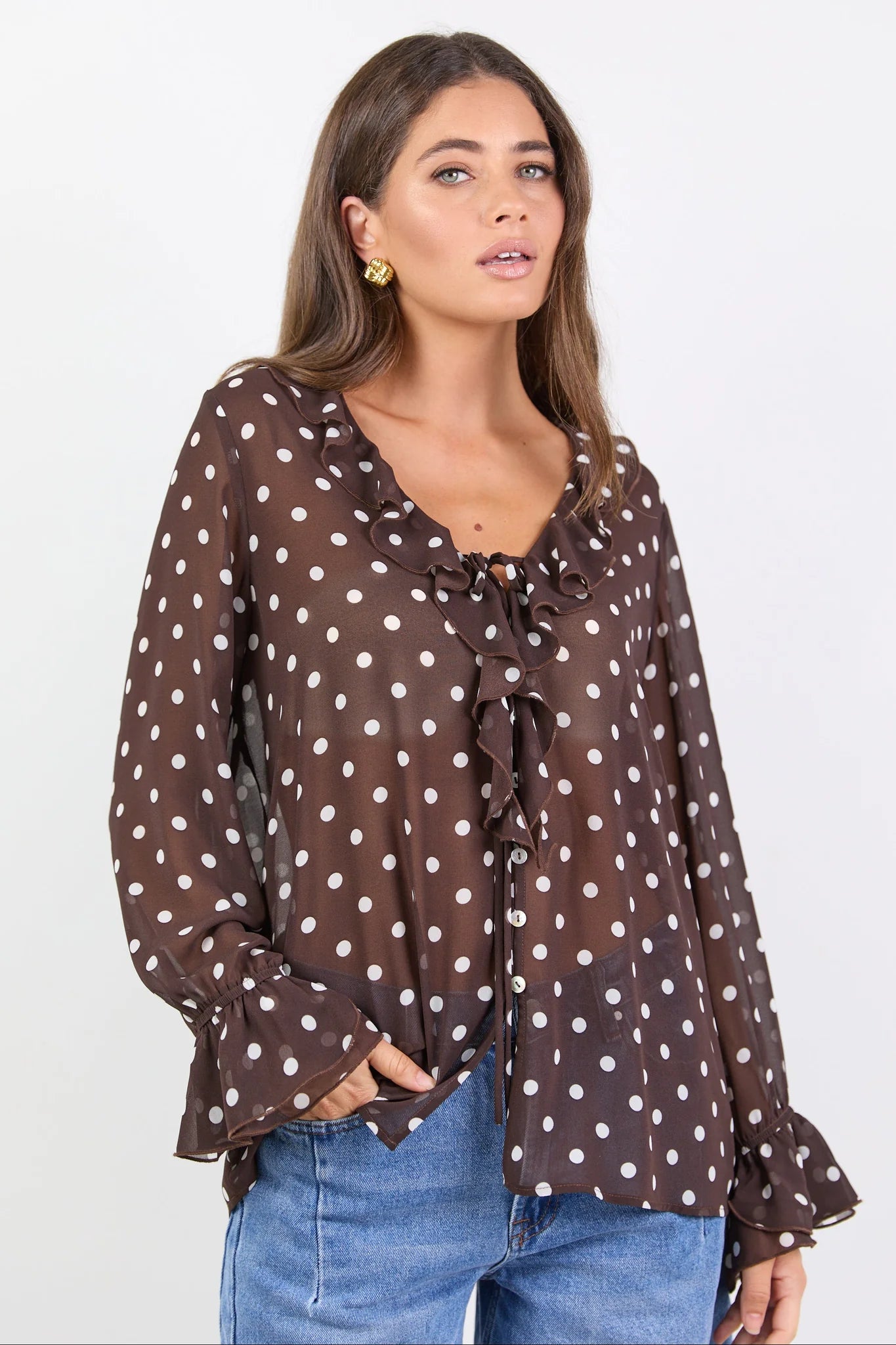 Bohemian Polka Dot Blouse - Chocolate