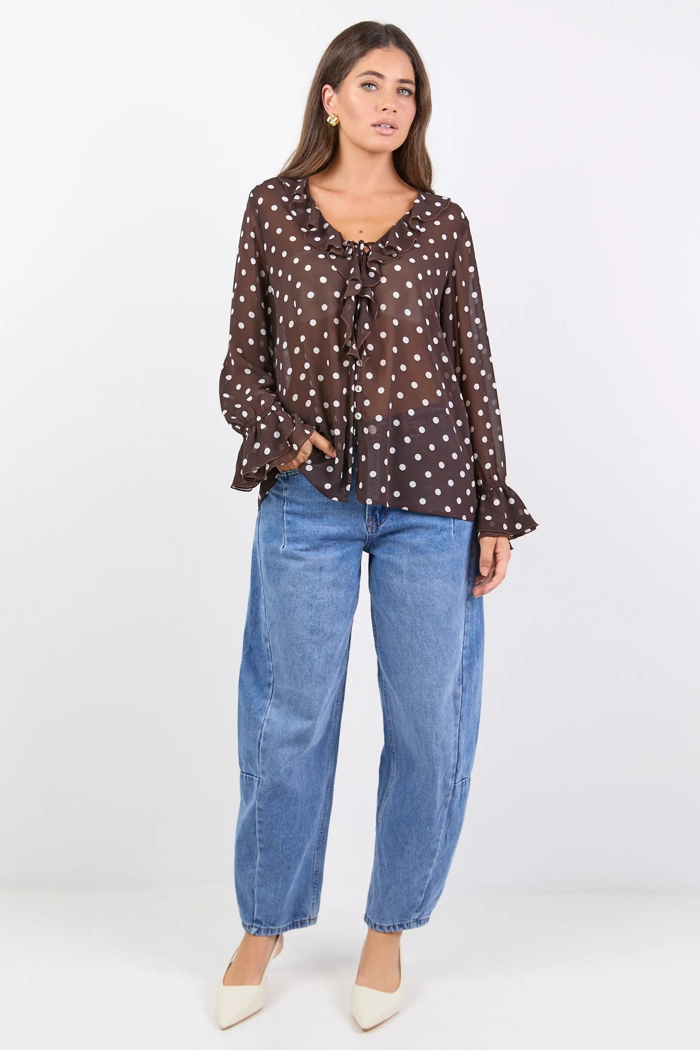 Bohemian Polka Dot Blouse - Chocolate