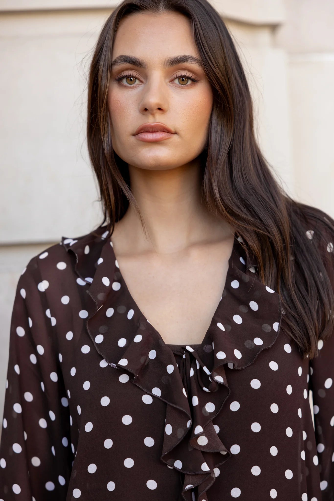 Bohemian Polka Dot Blouse - Chocolate