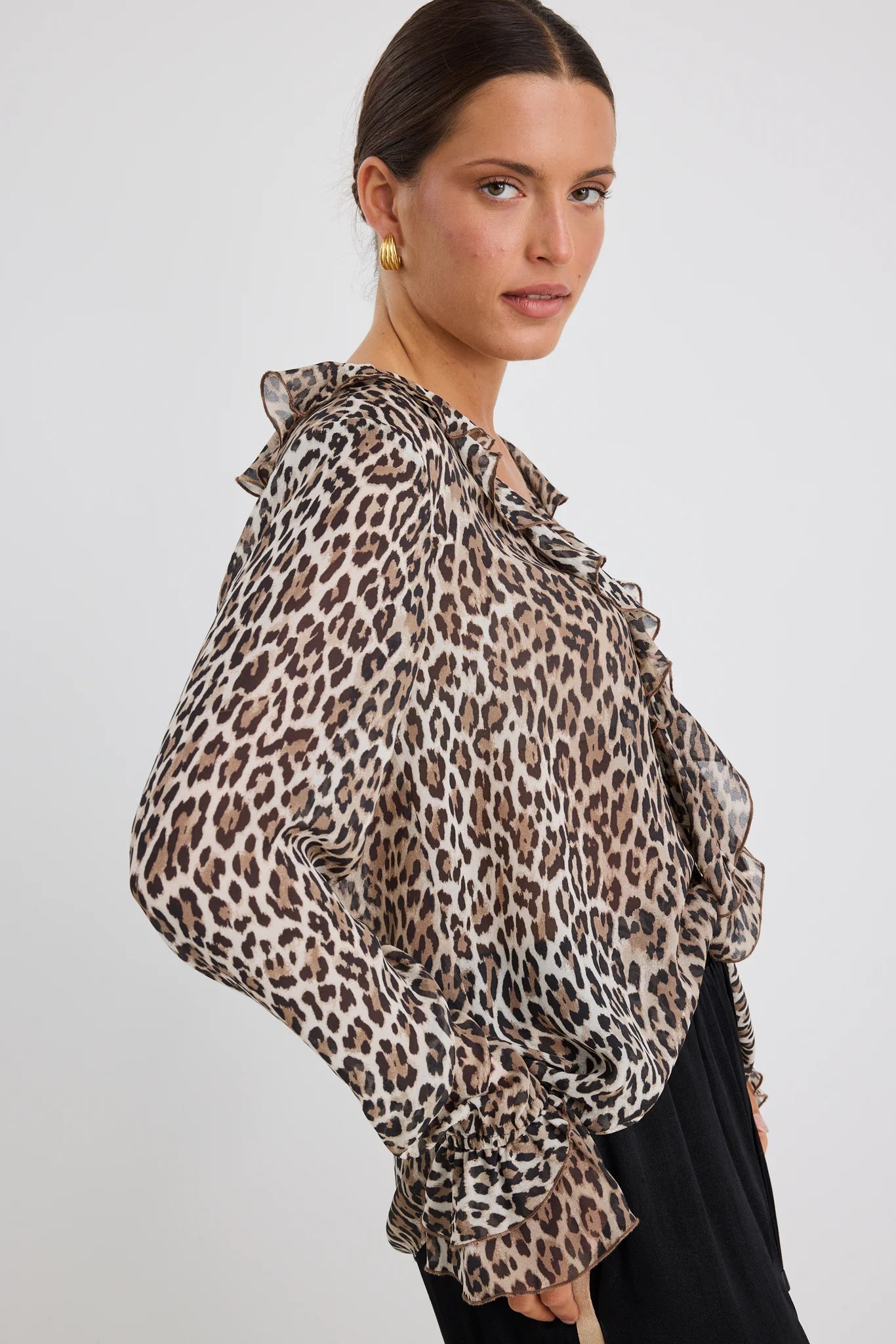 Bohemian Frill Front Top - Leopard