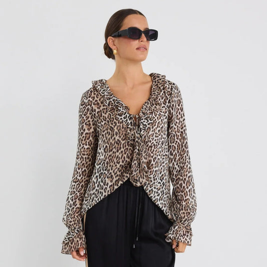 Bohemian Frill Front Top - Leopard
