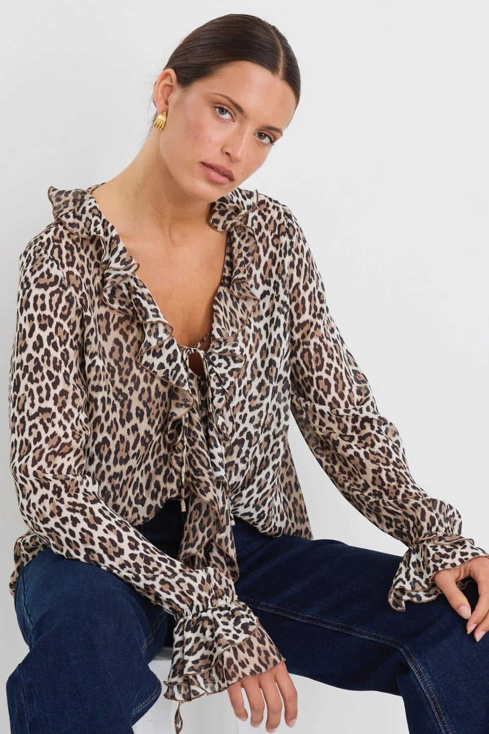Bohemian Frill Front Top - Leopard