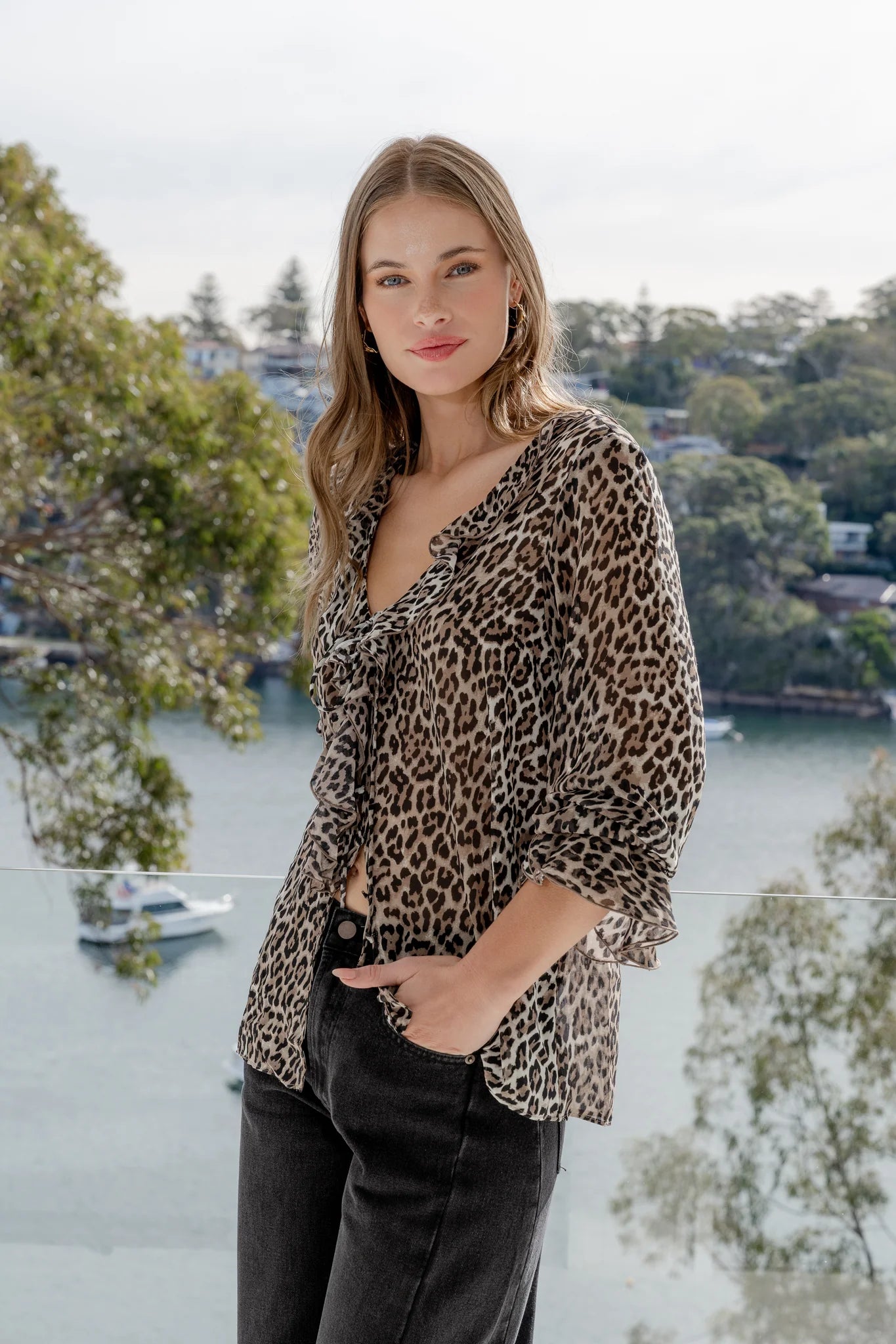 Bohemian Frill Front Top - Leopard