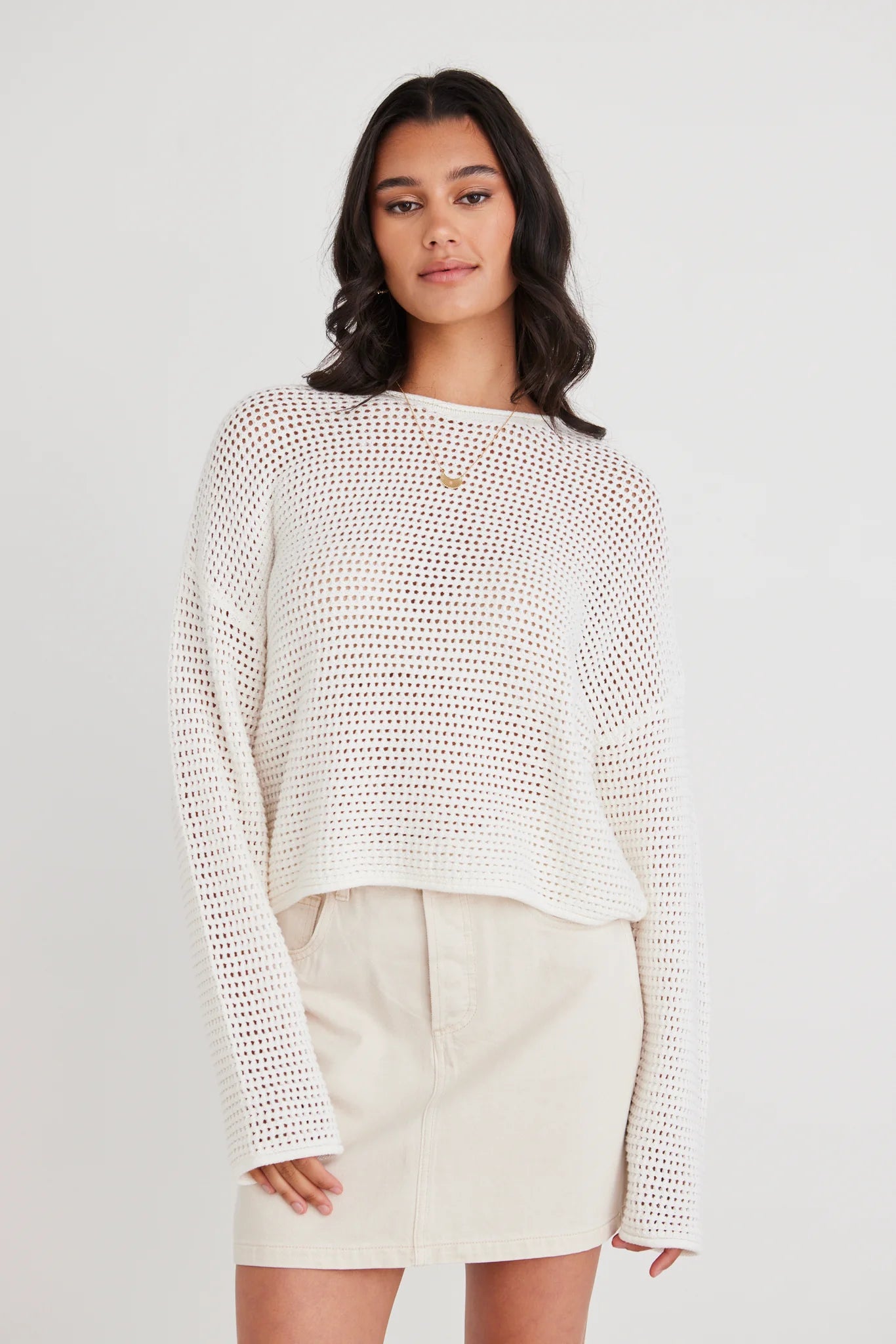 Dawn Crochet Knit Jumper -  Ivory