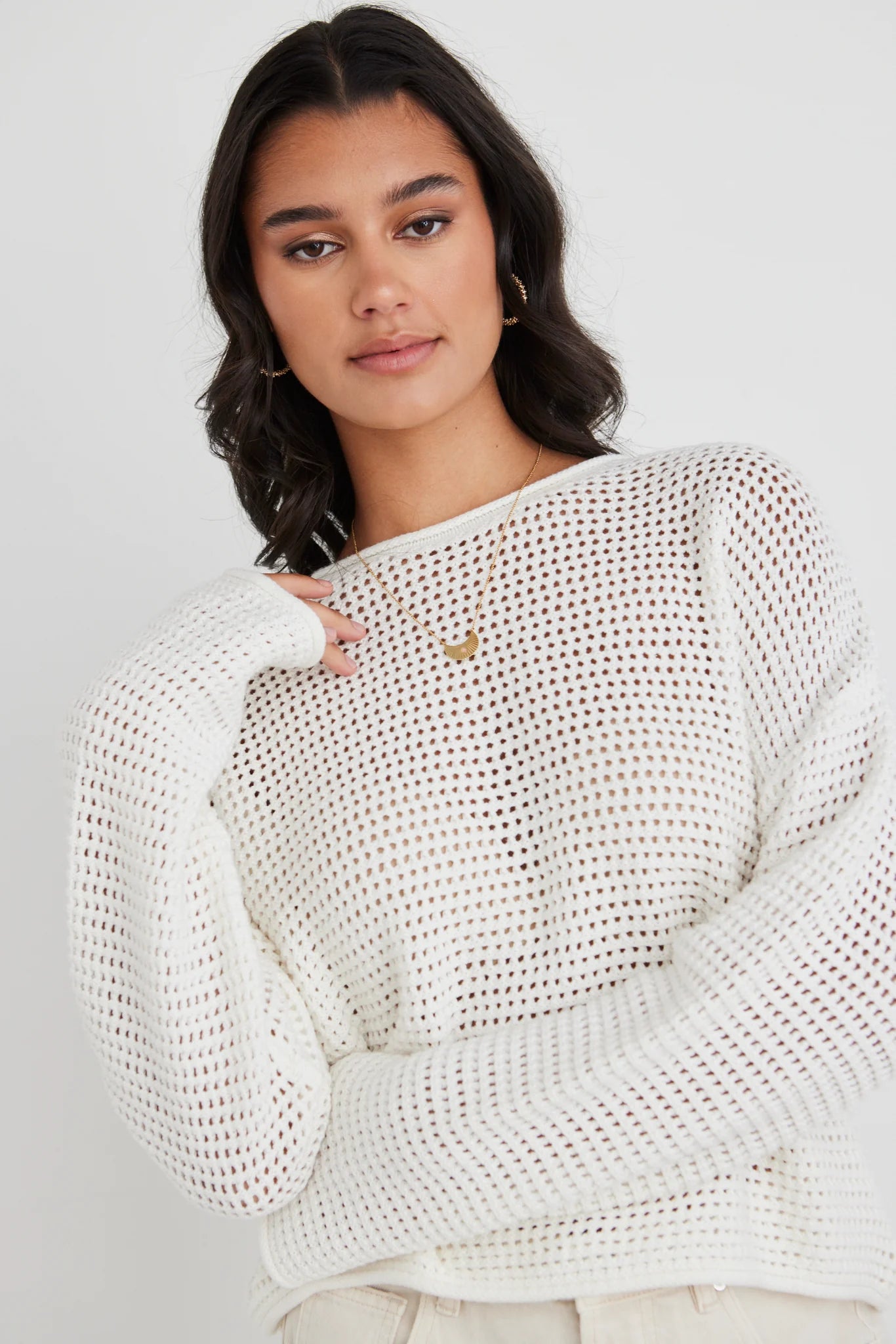 Dawn Crochet Knit Jumper -  Ivory