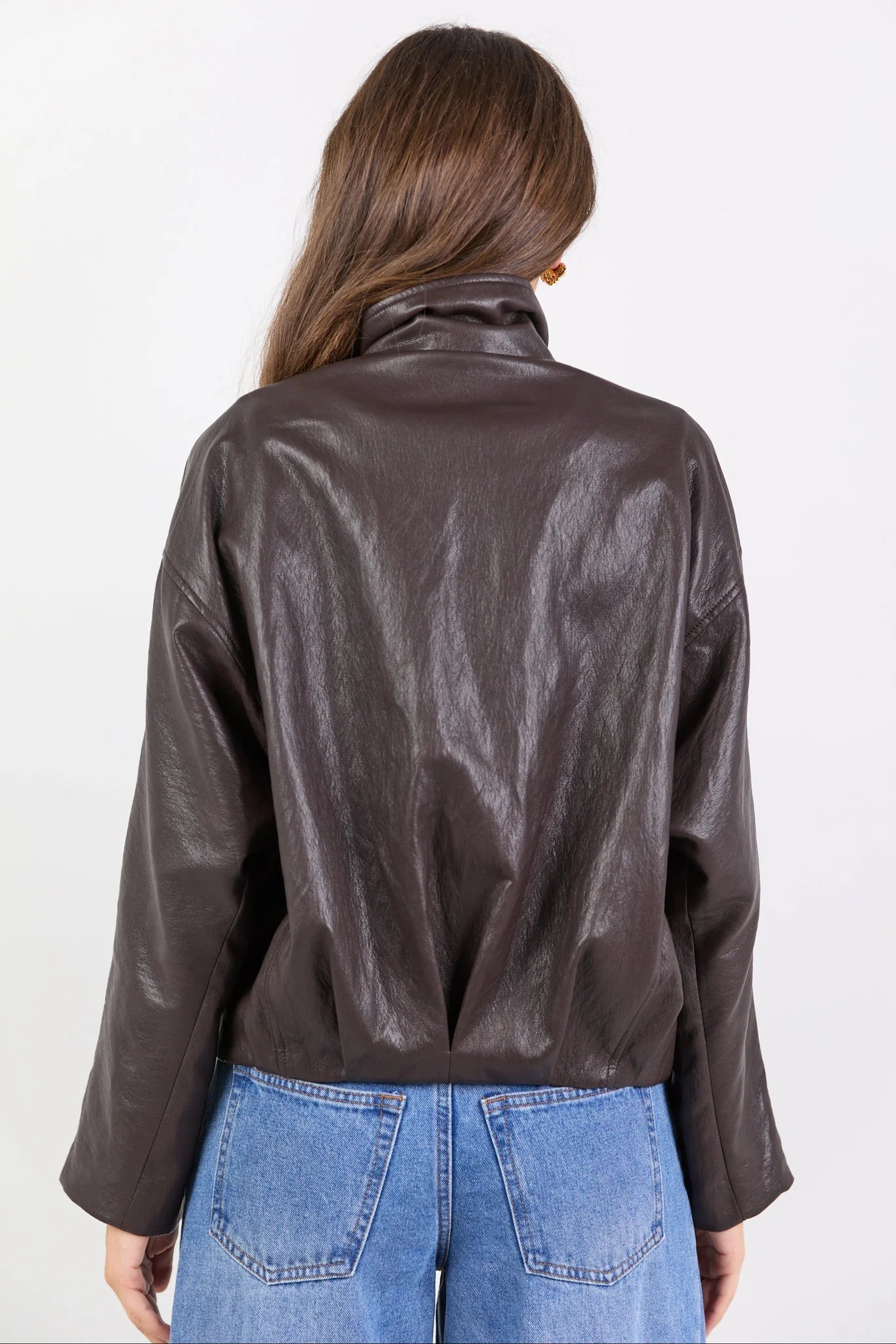 Ensemble Faux Leather Funnel Neck Jacket