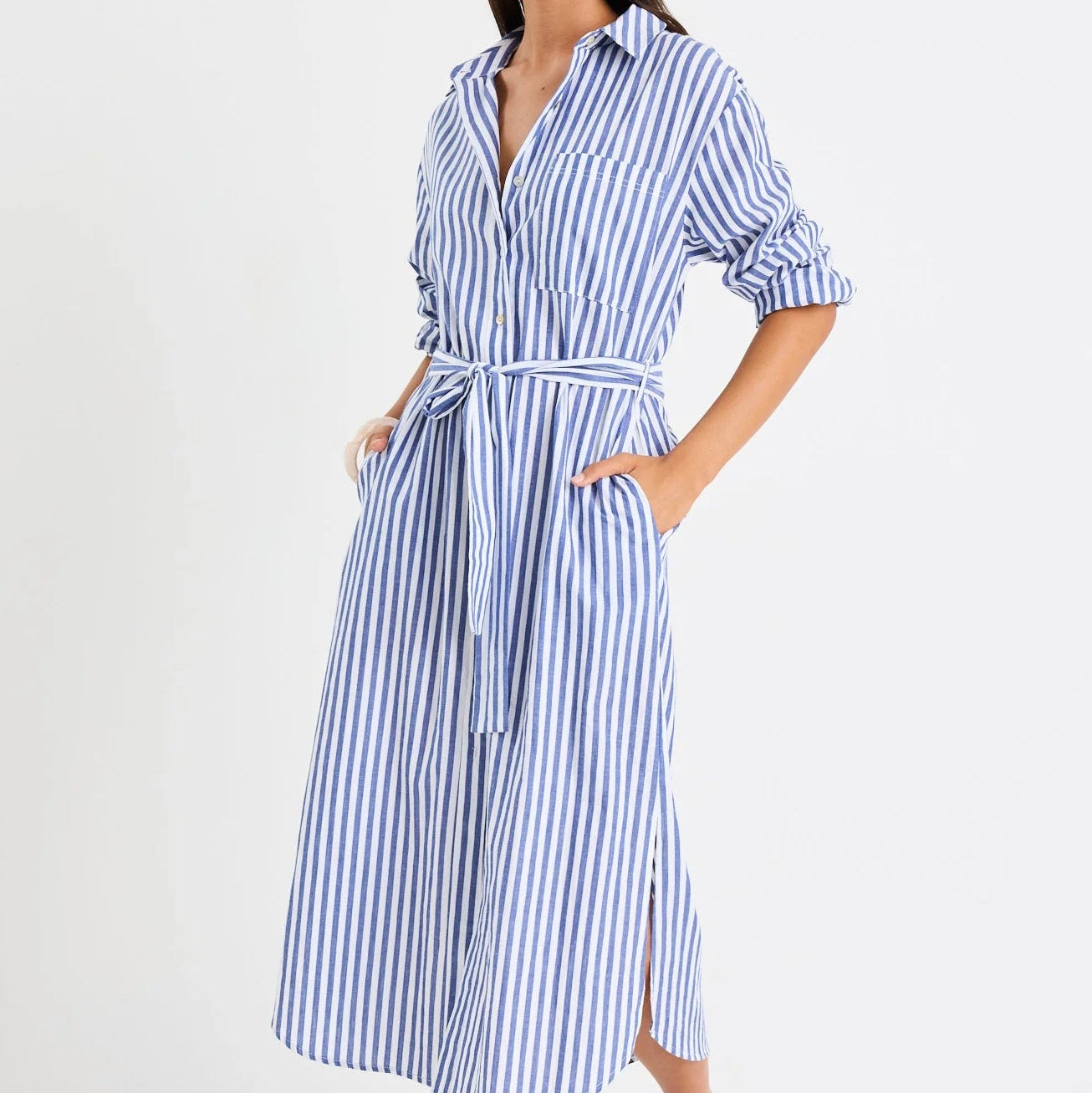 Forward Cotton Midi Dress - Blue Stripe