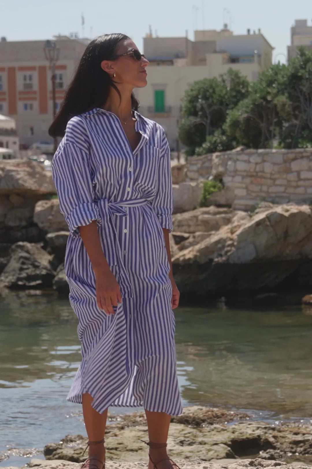 Forward Cotton Midi Dress - Blue Stripe