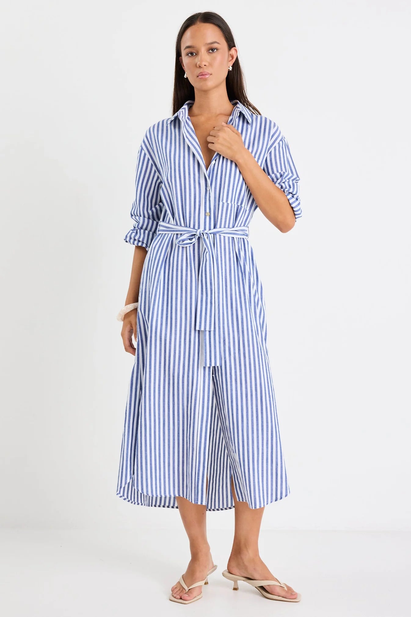 Forward Cotton Midi Dress - Blue Stripe