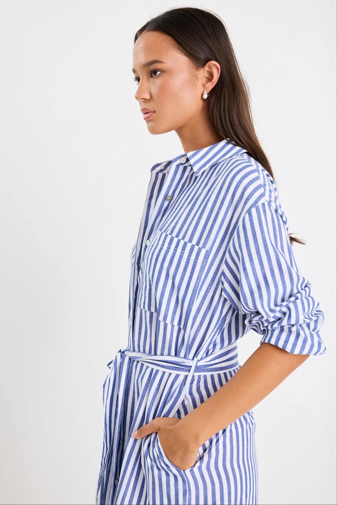 Forward Cotton Midi Dress - Blue Stripe