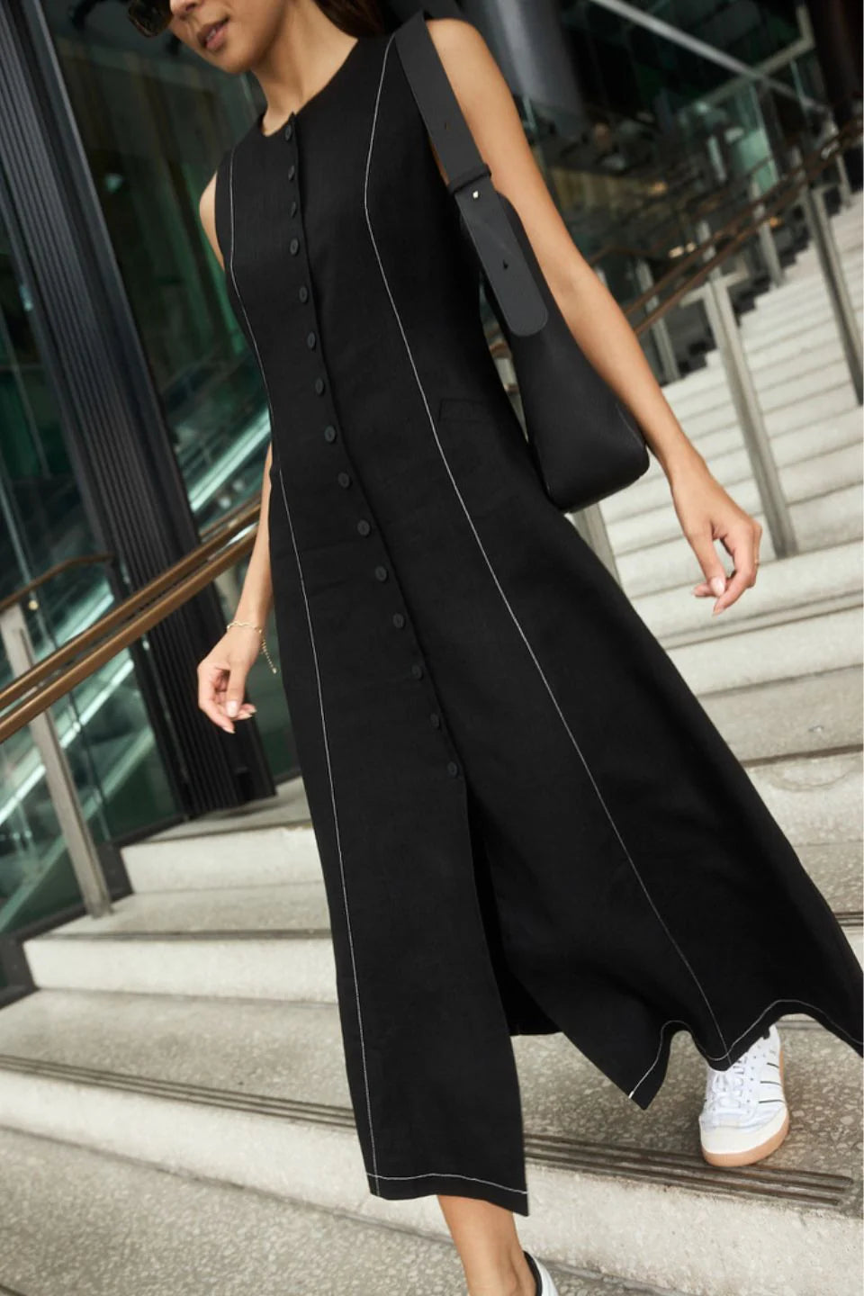 Guide Black Contrast Stitch Maxi Vest Dress