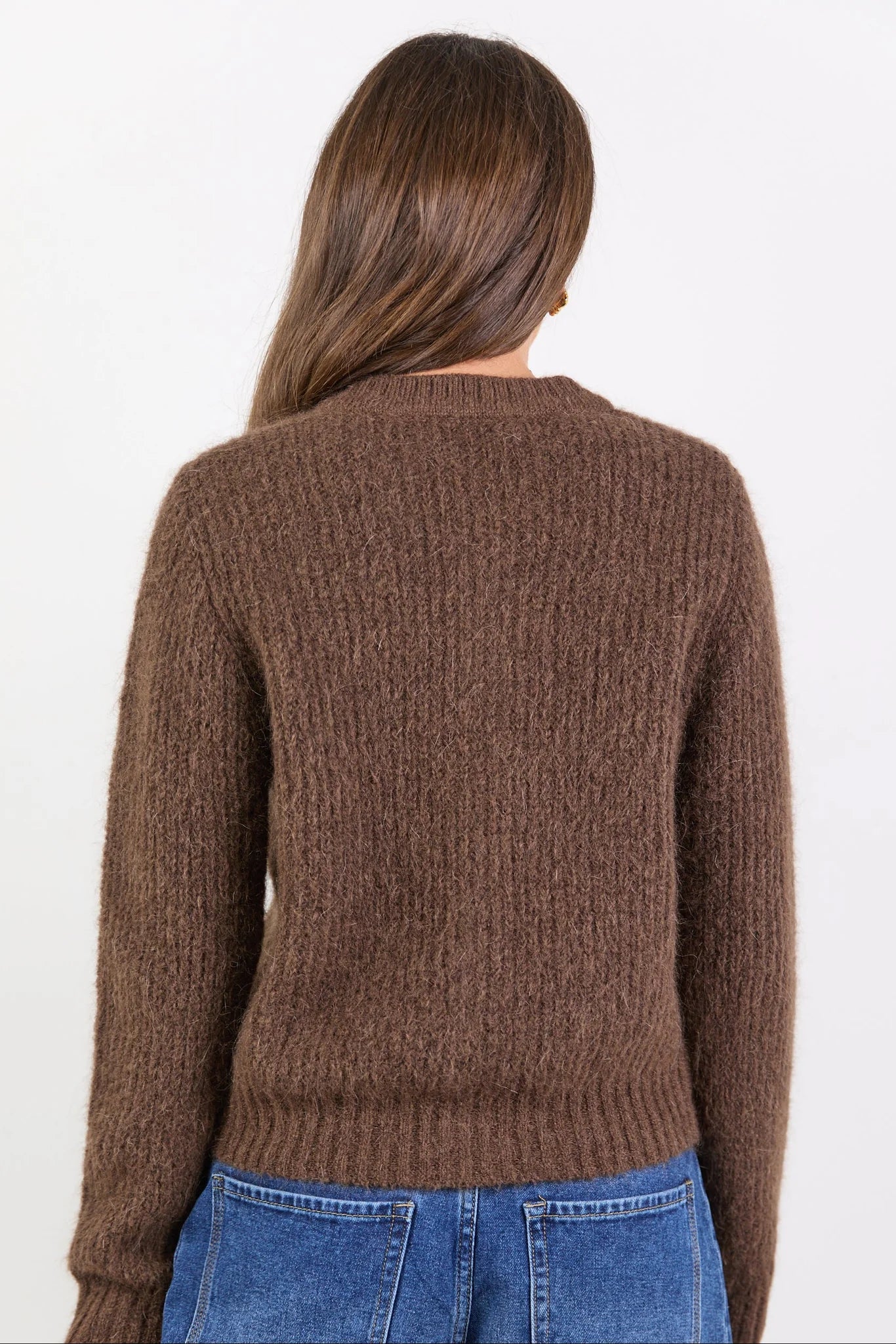 Highlight Mohair Blend Crewneck Cardigan - Chocolate