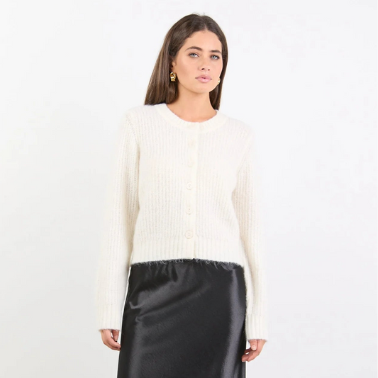 Highlight Mohair Blend Crewneck Cardigan - Ivory