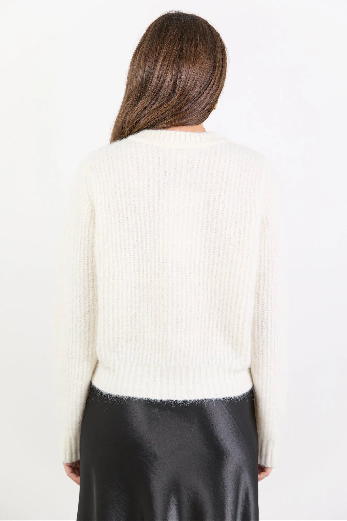 Highlight Mohair Blend Crewneck Cardigan - Ivory