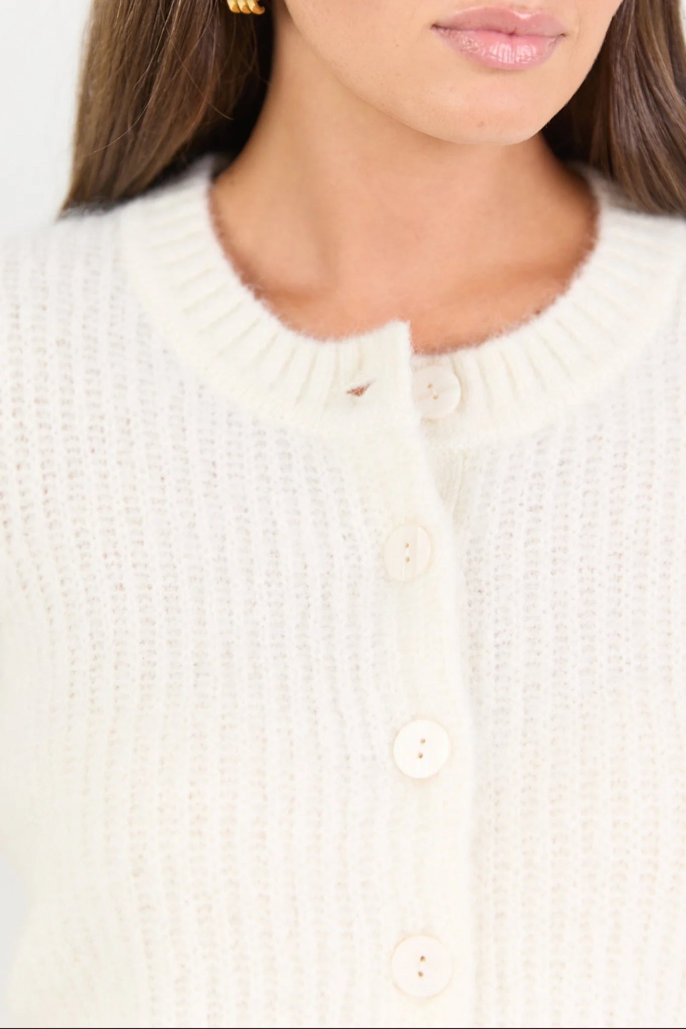 Highlight Mohair Blend Crewneck Cardigan - Ivory