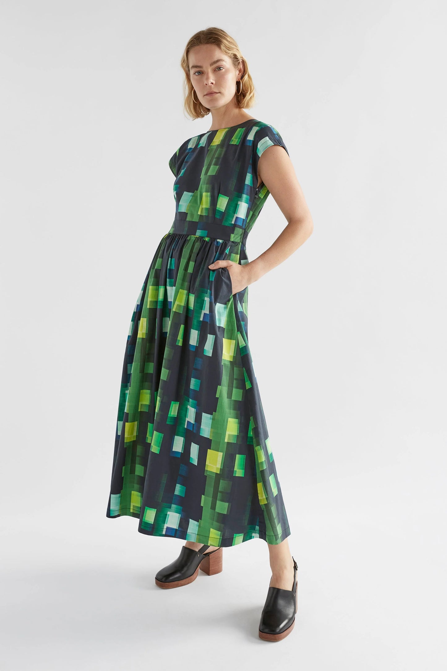 Indi Dress - Green Shutter Grid