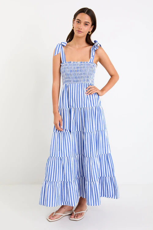 Isabella Strappy Maxi Dress - Bright Blue Stripe