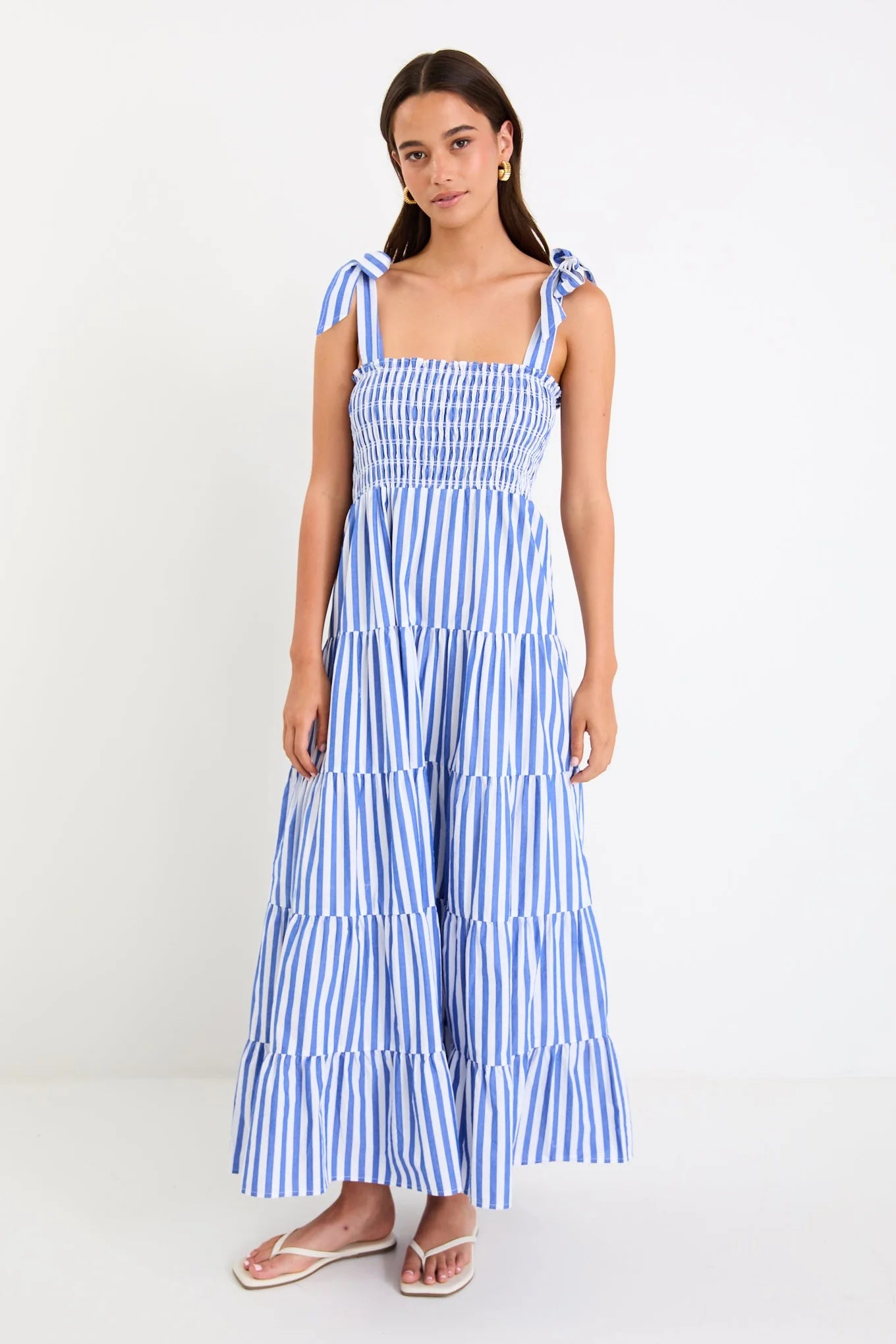 Isabella Strappy Maxi Dress - Bright Blue Stripe