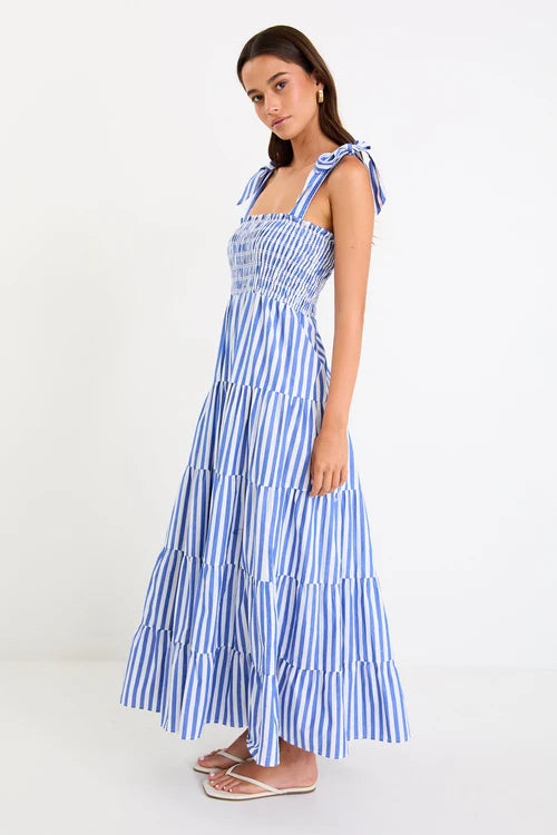 Isabella Strappy Maxi Dress - Bright Blue Stripe