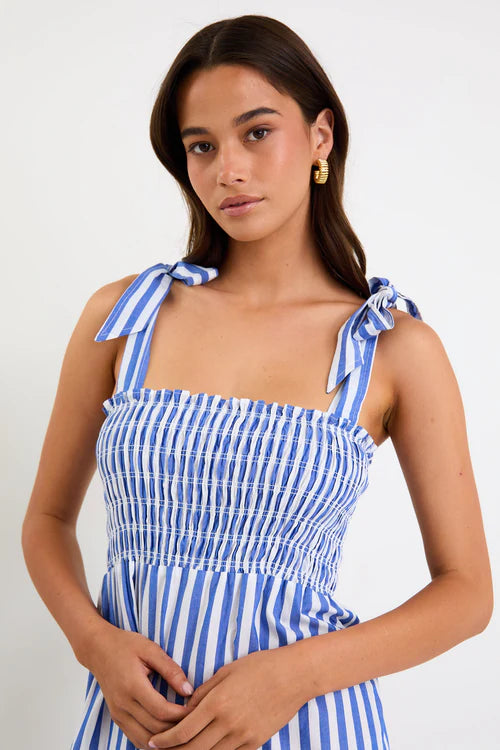 Isabella Strappy Maxi Dress - Bright Blue Stripe