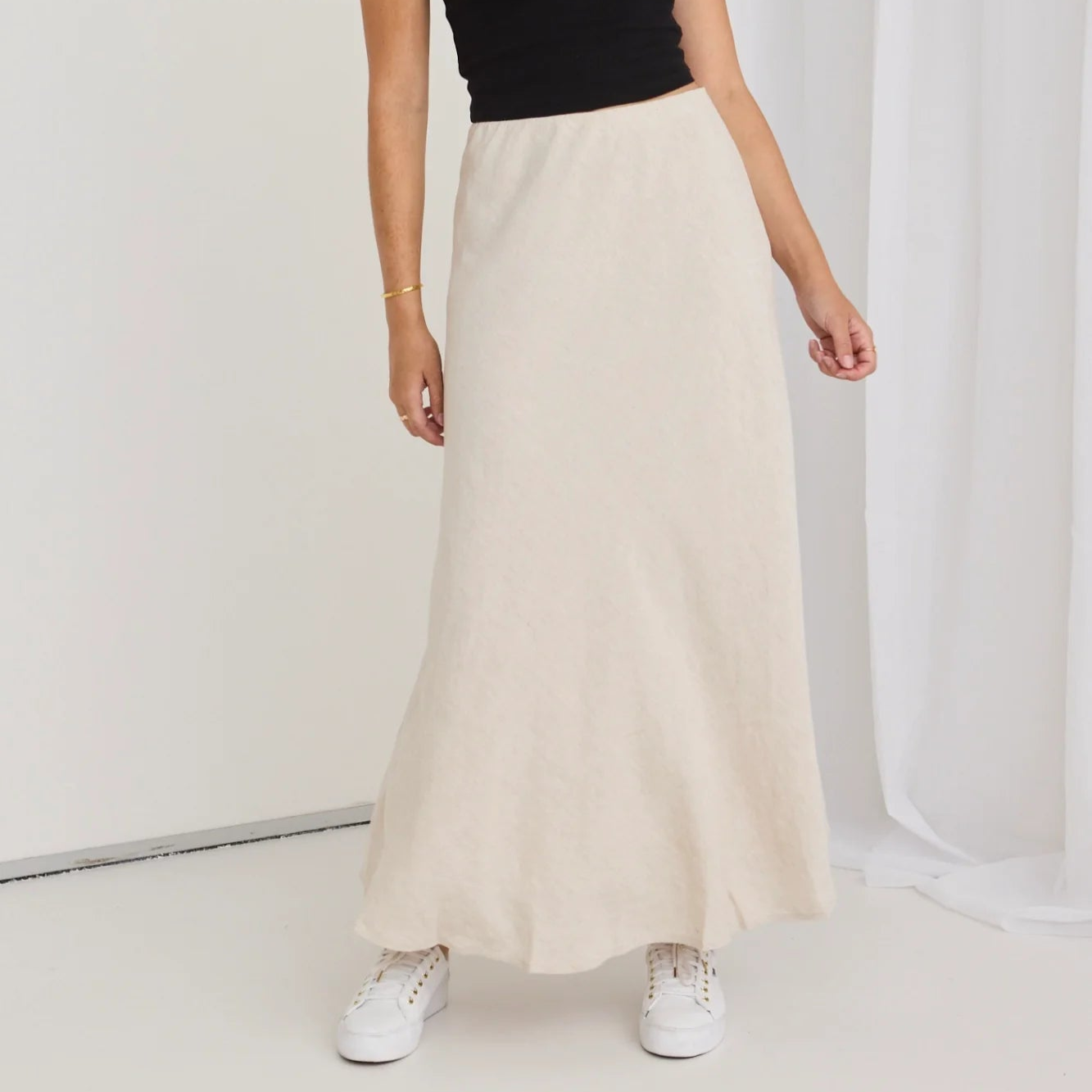 Lagos Natural Linen Floaty Bias Cut Maxi Skirt