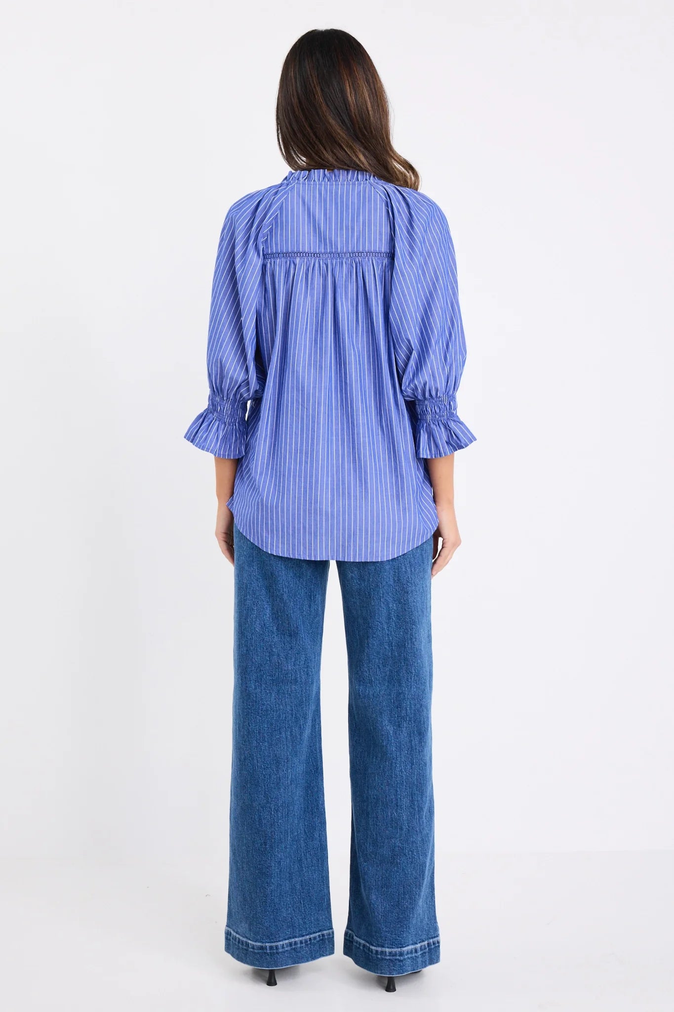 Noetic Short Sleeve Blouse - Dark Blue Stripe
