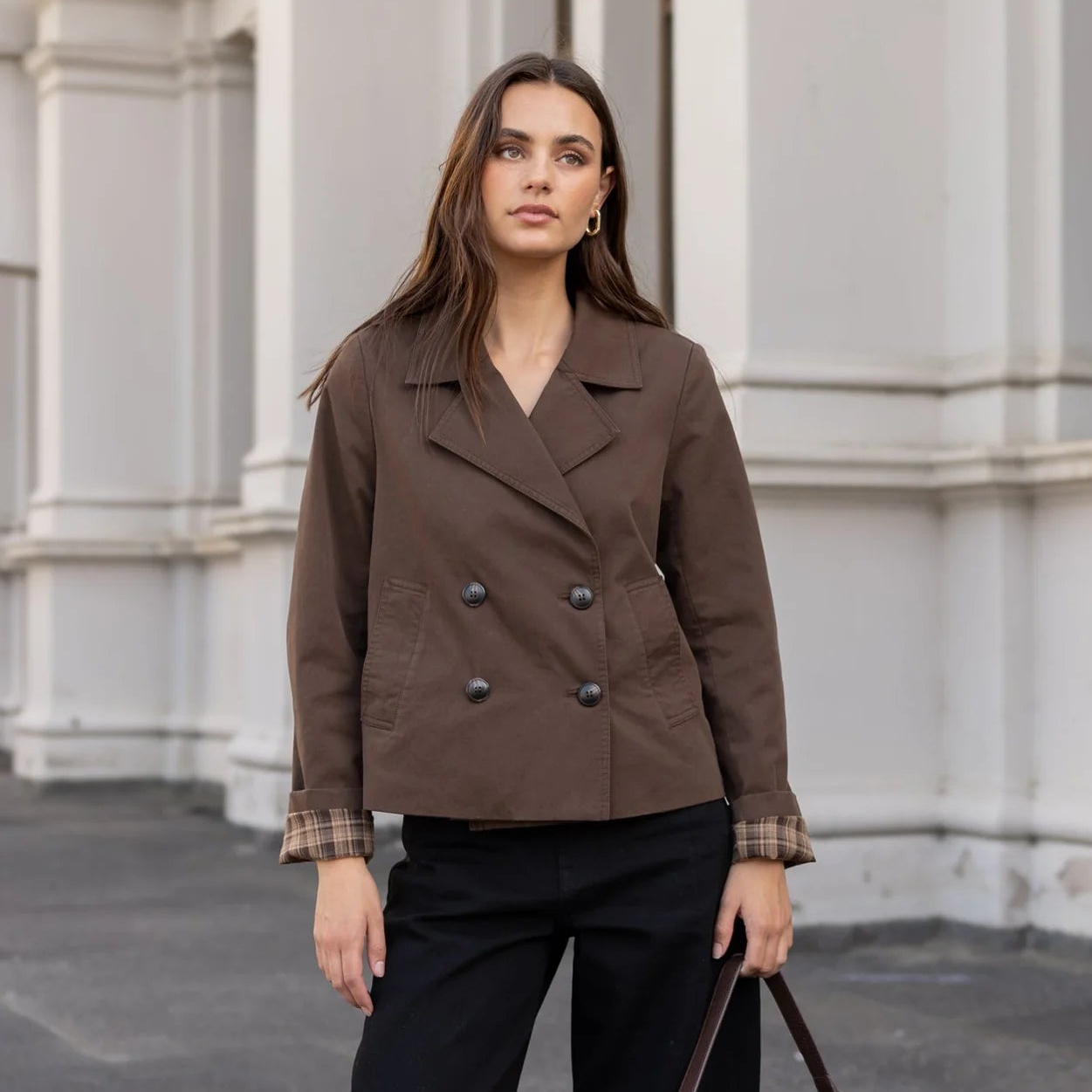 Pathway Cropped Trench Jacket - Chocolate