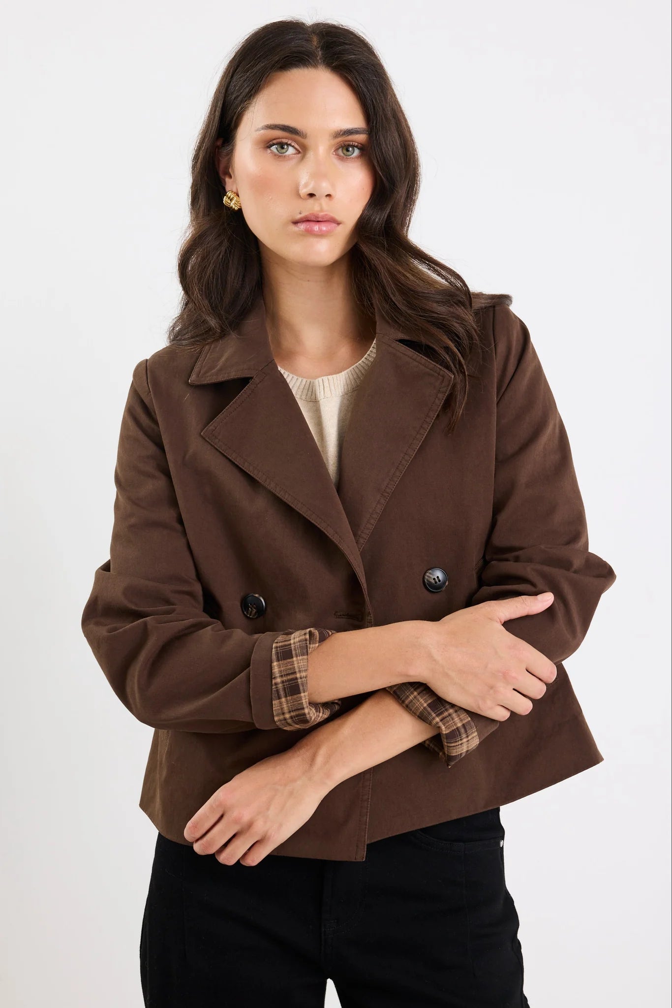 Pathway Cropped Trench Jacket - Chocolate